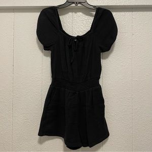 Aerie Black Puffed Sleeve Romper